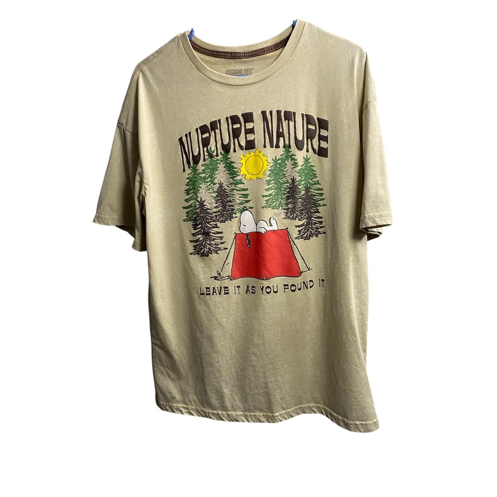 Peanuts Snoopy Nurture Nature Camping Graphic Tee Tan Mens Medium Hybrid Apparel